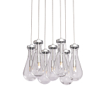 Люстра с 7-ю прозрачными плафонами из стекла в форме капли на круглом потолочном основании цвета хром Lucid Rain  варинант исполнения - 1 | Loft Concept в Красноярске