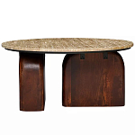 Кофейный столик с круглой столешницей на 2-х массивных деревянных ножках Tandem Travertine and Wood варинант исполнения - 1 | Loft Concept в Красноярске