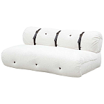 Двухместный диван без подлокотников белый с обивкой букле и ремешками из кожи Blaise Boucle Sofa варинант исполнения - 2 | Loft Concept в Красноярске