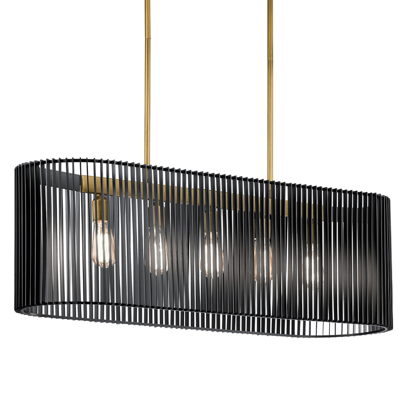 Люстра подвесная овальной формы с металлическим решетчатым абажуром матово-черного цвета и 5 лампами Kichler Черный Латунь в Красноярске | Loft Concept 