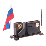 Настольный письменный набор с часами из природного камня обсидиана For the Deputy варинант исполнения - 2 | Loft Concept в Красноярске