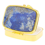 Таблетница карманная прямоугольная с 2-мя отделениями с зеркалом и накладкой из натурального камня Лазурит Gold Stone Pillboxes варинант исполнения - 2 | Loft Concept в Красноярске