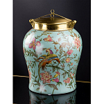 Ваза округлой формы из фарфора с рисунком и бронзовой крышкой Turquoise Blooming Garden варинант исполнения - 1 | Loft Concept в Красноярске