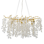 Люстра подвесная с золотистыми ветками и стеклянными подвесками в виде листьев Длина 80 см FAIRYTREE Light варинант исполнения - 1 | Loft Concept в Красноярске