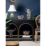 Ваза стеклянная прозрачная с бронзовым основанием в виде ветвей и фарфоровыми птичками Eden Garden варинант исполнения - 6 | Loft Concept в Красноярске