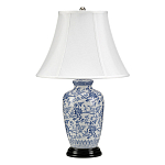 Настольная лампа с фарфоровым основанием с декоративным орнаментом и белым абажуром на темной круглой подставке Elstead Lighting варинант исполнения - 1 | Loft Concept в Красноярске