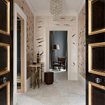 Обои ручная роспись Fishes Blue Pearl on Tarnished Silver gilded silk with pearlescent antiquing варинант исполнения - 2 | Loft Concept в Красноярске