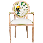 Стул с подлокотниками золотистый из бука с изображением птиц и цветов Blooming Birds 2 варинант исполнения - 1 | Loft Concept в Красноярске