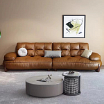 Диван кожаный с каркасом из массива дерева Medieval Furniture варинант исполнения - 1 | Loft Concept в Красноярске