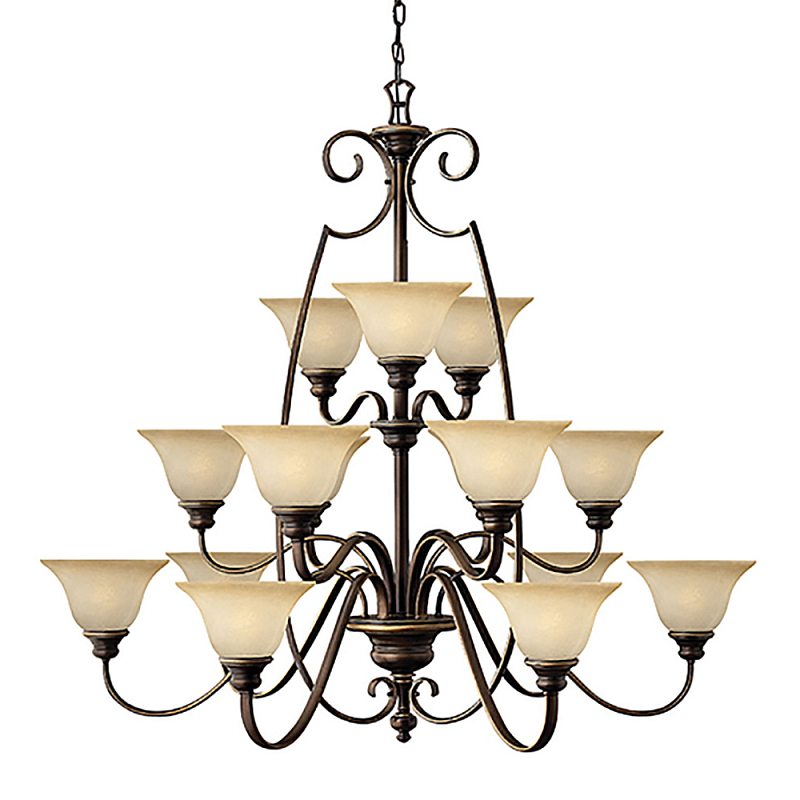 Люстра трехъярусная бронзового цвета с 15-ю кремовыми плафонами в форме чаш Hinkley Бронза Бежевый в Красноярске | Loft Concept 