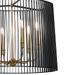 Люстра цвета латунь с 6-ю лампами свечами внутри цилиндрического абажура из черных металлических реек Kichler варинант исполнения - 3 | Loft Concept в Красноярске