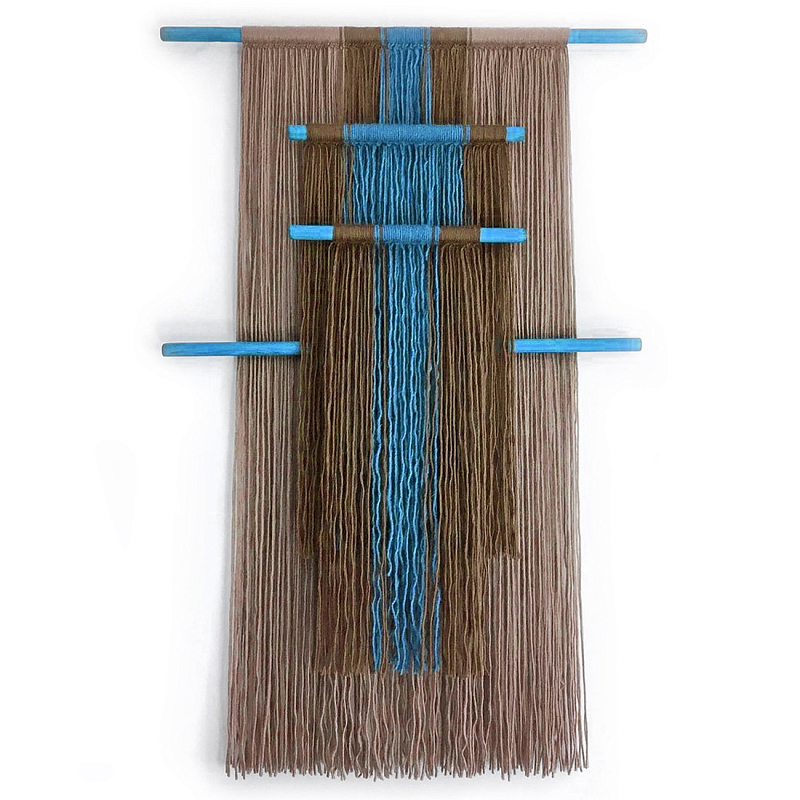 Дизайнерское Панно Макраме из хлопковых нитей Japan Wall Panel Blue Синий Коричневый в Красноярске | Loft Concept 