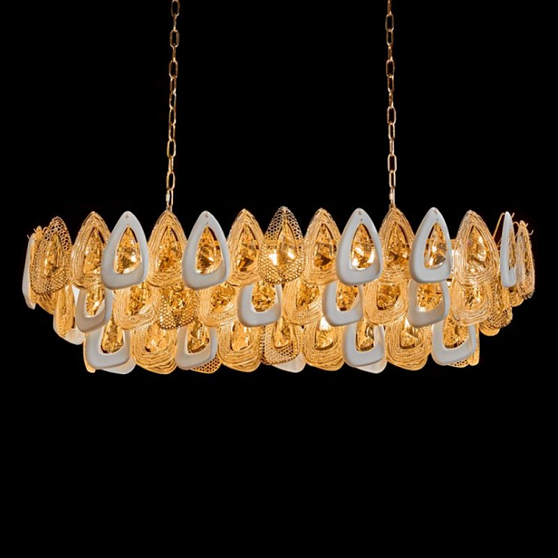 Люстра овальная с многослойными белыми и прозрачными подвесками Character Chandelier Золотой Прозрачный Белый Люстра овальная с многослойными белыми и прозрачными подвесками Character Chandelier Золотой Прозрачный Белый в Красноярске | Loft Concept