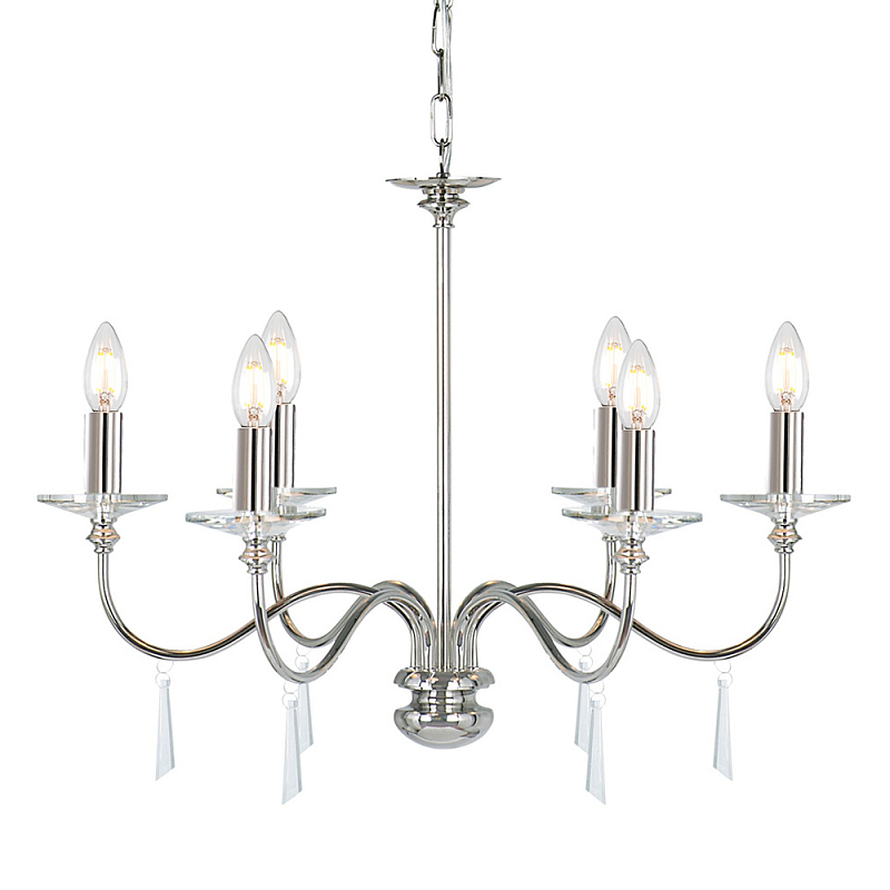 Люстра цвета никель с прозрачными стеклянными подвесками в форме капель Elstead Lighting Никель Прозрачное Стекло в Красноярске | Loft Concept 