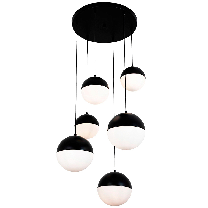 Каскадный светильник с 6-ю плафонами шары Ponzio Flos Cascade Black Sphere Hanging Lamp Черный Белый Каскадный светильник с 6-ю плафонами шары Ponzio Flos Cascade Black Sphere Hanging Lamp Черный Белый в Красноярске | Loft Concept