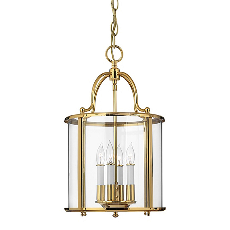 Подвесной светильник с прозрачным стеклянным цилиндрическим плафоном в классическом стиле на цепи Hinkley Латунь Прозрачное Стекло Олово Никель в Красноярске | Loft Concept 