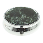 Таблетница карманная круглая с 3-мя отделениями с зеркалом и накладкой из натурального камня Серафинит Silver Stone Pillboxes варинант исполнения - 3 | Loft Concept в Красноярске