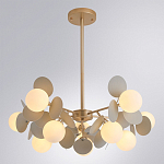 Люстра на штанге с 10-ю белым шарообразным плафоном и декоративными металлическими элементами в виде лепестков серого цвета Matisse варинант исполнения - 2 | Loft Concept в Красноярске