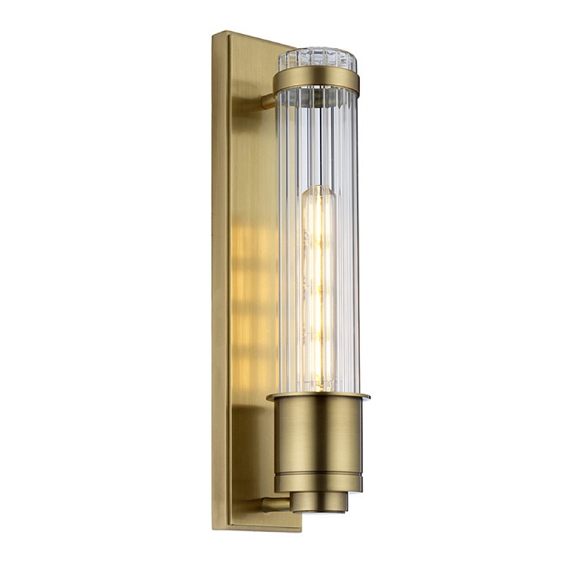 Бра вертикальное с рифленым стеклянным плафоном и прямоугольным основанием Quintiesse Латунь Хром в Красноярске | Loft Concept 
