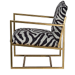Кресло с металлическим золотистым каркасом и мягкой обивкой с чёрно-белым принтом зебры Wild animals варинант исполнения - 2 | Loft Concept в Красноярске