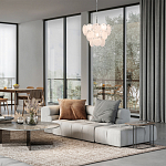 Люстра из белых стеклянных дисков на серебрянном каркасе White Glowing Reflectors варинант исполнения - 2 | Loft Concept в Красноярске