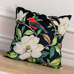 Декоративная подушка чёрная с изображением птицы в саду Blooming Red Birds варинант исполнения - 2 | Loft Concept в Красноярске