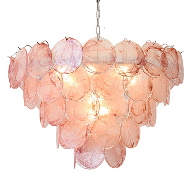 Люстра с каскадом из круглых розовых стеклянных дисков Pink Light Waterfall Розовый Хром Люстра с каскадом из круглых розовых стеклянных дисков Pink Light Waterfall Розовый Хром в Красноярске | Loft Concept