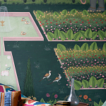 Обои ручная роспись Mahal Garden Original colourway on blue painted Xuan paper варинант исполнения - 2 | Loft Concept в Красноярске