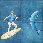 Плитка с узором Дельфин Серфингист варинант исполнения - 1 | Loft Concept в Красноярске