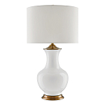 Настольная лампа белого цвета с фарфоровым основанием и латунными акцентами и тканевым абажуром Currey & Company варинант исполнения - 1 | Loft Concept в Красноярске