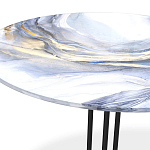 Стол журнальный с круглой бело-голубой столешницей из стекла White and Blue Marble варинант исполнения - 3 | Loft Concept в Красноярске