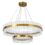 Люстра подвесная двухъярусная с золотистымыми кольцами и прозрачными стеклянными элементами Ring Horizontal варинант исполнения - 1 | Loft Concept в Красноярске