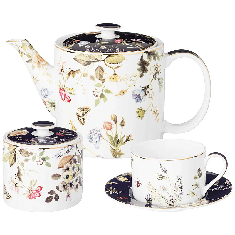 Чайный сервиз из фарфора с цветочным принтом на 6 персон 14 предметов Garden Whisper Porcelain Set Белый Темно-синий Мульти Чайный сервиз из фарфора с цветочным принтом на 6 персон 14 предметов Garden Whisper Porcelain Set Белый Темно-синий Мульти в Красноярске | Loft Concept