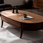 Кофейный стол овальный из дерева с 2-мя ящиками Coffee Walnut Table варинант исполнения - 3 | Loft Concept в Красноярске