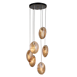 Люстра каскадная с 6-ю стеклянными круглыми плафонами янтарного цвета Savio Glass Disc Light варинант исполнения - 2 | Loft Concept в Красноярске