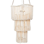 Трехъярусная люстра с подвесками из круглых деревянных бусин белая White Beads Three-tier Chandelier  варинант исполнения - 2 | Loft Concept в Красноярске