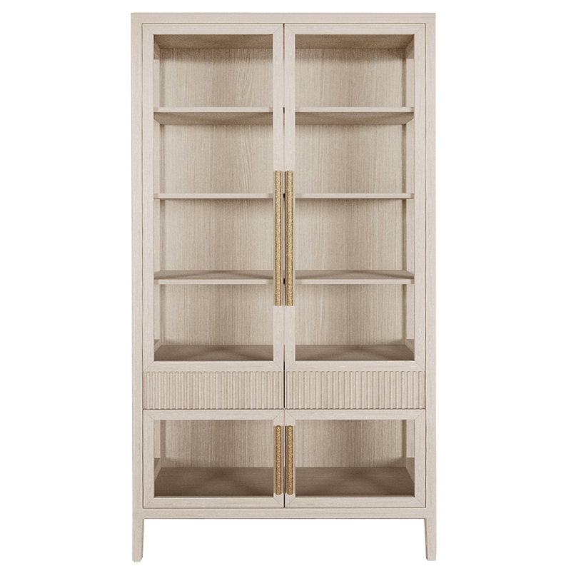 Витрина Primo со стеклянными фасадами и 2 ящиками Светлый дуб Древесина Золотой в Красноярске | Loft Concept 