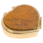 Таблетница карманная в форме сердца с 3-мя отделениями с зеркалом и накладкой из натурального камня Яшма Змеиная Gold Stone Pillboxes варинант исполнения - 1 | Loft Concept в Красноярске