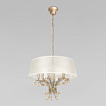 Люстра подвесная круглая с тканевым полупрозрачным абажуром и подвесками 6 ламп Gilded Elegance варинант исполнения - 2 | Loft Concept в Красноярске