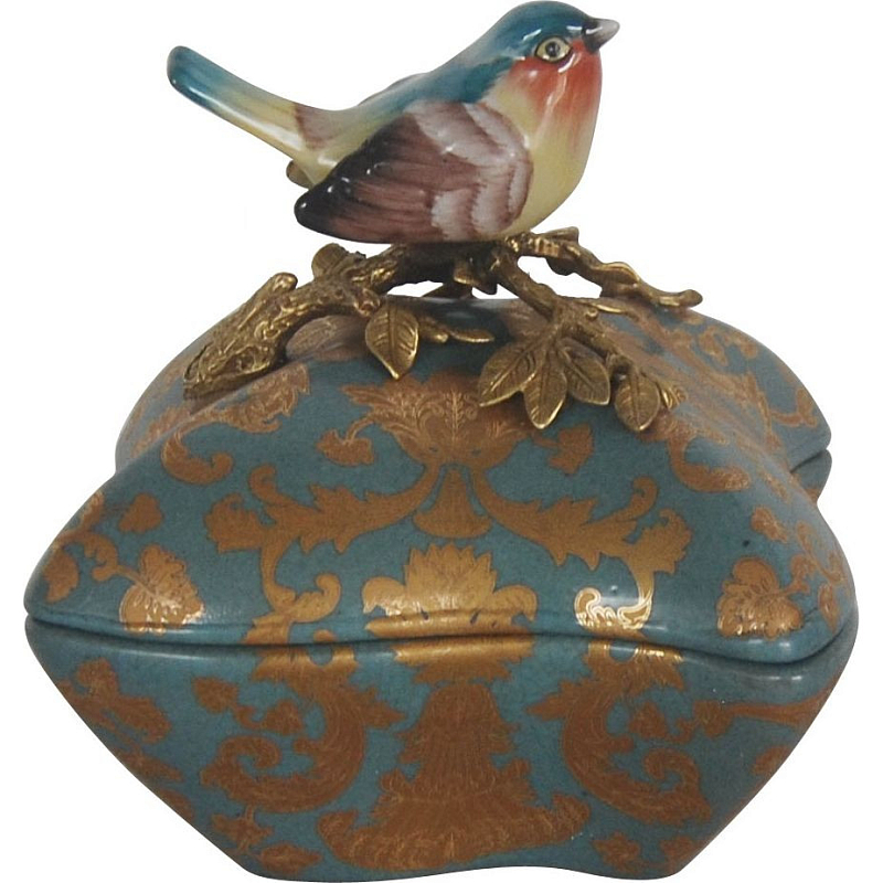 Фарфоровая шкатулка A bird on a branch Бронза Голубой Фарфоровая шкатулка A bird on a branch Бронза Голубой в Красноярске | Loft Concept