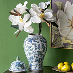 Ваза с крышкой и зелено-голубым рисунком на белом фоне 51 см Blue & White Ornament варинант исполнения - 4 | Loft Concept в Красноярске