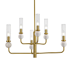 Люстра с 6-ю плафонами в форме стеклянных трубок и мраморных декоративных элементов Montreal варинант исполнения - 2 | Loft Concept в Красноярске