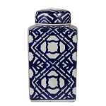 Ваза прямоугольной формы с крышкой и геометрическим узором в сине-белых цветах Blue & White Ornament  варинант исполнения - 1 | Loft Concept в Красноярске