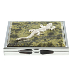 Зеркало двухстороннее квадратное из натурального камня Змеевик с декоративной вставкой в виде ящерицы Silver Stone Mirrors варинант исполнения - 2 | Loft Concept в Красноярске