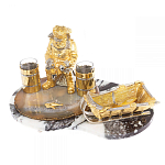 Икорница со стопками с декором "Рыбак с санями" с гравировкой на подставке из натуральных камней Агат Мрамор Decorative Cavair Dishes варинант исполнения - 9 | Loft Concept в Красноярске