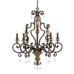 Люстра с подвесками из прозрачного стекла на кованом каркасе бронзового цвета в классическом стиле Quoizel варинант исполнения - 1 | Loft Concept в Красноярске