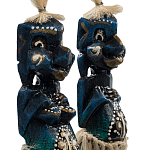 Комплект из 2-х деревянных статуэток Asmat Straw Headdress Statuettes Dark Blue варинант исполнения - 3 | Loft Concept в Красноярске