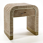 Тумбочка прикроватная с ящиком Tofino Stripes Bone Inlay Bedside Beige варинант исполнения - 2 | Loft Concept в Красноярске