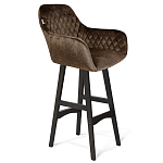 Барный стул со спинкой и подлокотниками на 4-х черных ножках Douglas Rhombus Коричневый Велюр варинант исполнения - 1 | Loft Concept в Красноярске