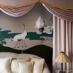 Обои ручная роспись Tsuro Cranes Original colourway on Tarnished Silver gilded paper варинант исполнения - 2 | Loft Concept в Красноярске